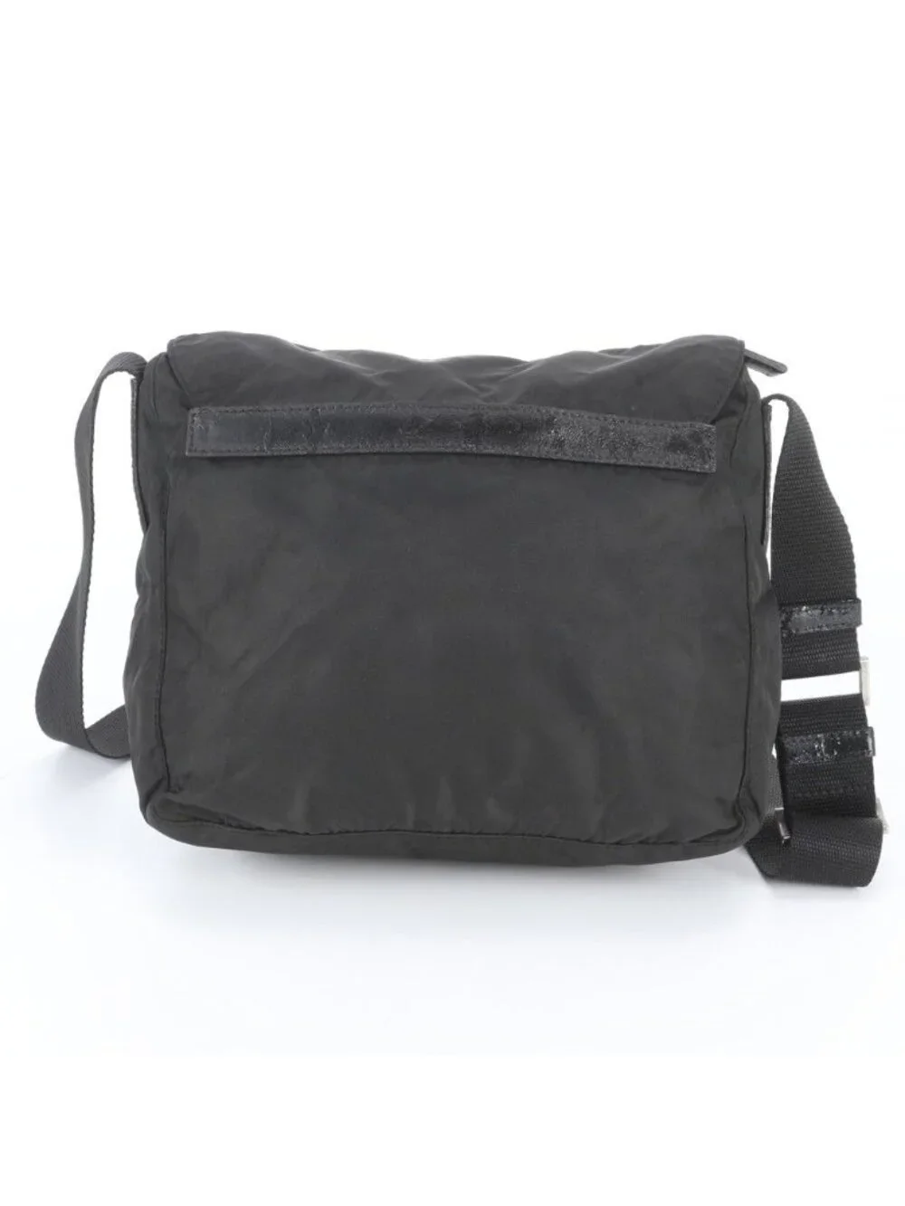 Prada Tessuto Nylon Triangle Logo Leather Shoulder Bag Crossbody Messenger Black